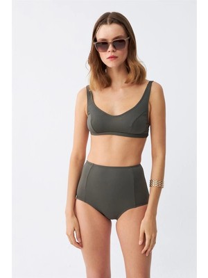 MiraLive Kadın Basic Haki Pedli Yüksek Bel Bikini Takımı