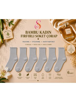Yshine Bambu Parfümlü Yumuşak Dokulu Fırfırlı Kadın Soket Çorap 6’lı Premium Set