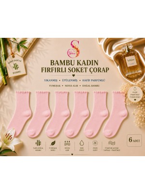Yshine Bambu Parfümlü Yumuşak Dokulu Fırfırlı Kadın Soket Çorap 6’lı Premium Set