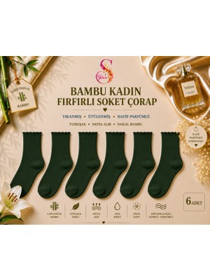 Yshine Bambu Parfümlü Yumuşak Dokulu Fırfırlı Kadın Soket Çorap 6’lı Premium Set
