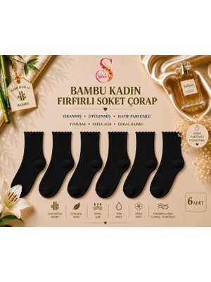 Yshine Bambu Parfümlü Yumuşak Dokulu Fırfırlı Kadın Soket Çorap 6’lı Premium Set