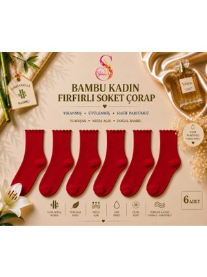 Yshine Bambu Parfümlü Yumuşak Dokulu Fırfırlı Kadın Soket Çorap 6’lı Premium Set