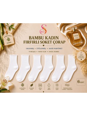 Yshine Bambu Parfümlü Yumuşak Dokulu Fırfırlı Kadın Soket Çorap 6’lı Premium Set