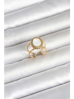 MiraLive 316L Çelik Gold Renk Sedefli Vintage Kadın Yüzük TJ-BYK4171