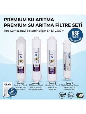 Segy Home Alkalix 5 Aşamalı Premium Su Arıtma Filtre Seti - Nsf Onaylı Hindistan Cevizi Karbonlu Ters Ozmoz Ro Uyumlu Ev Tipi Su Filtresi(Membransız)