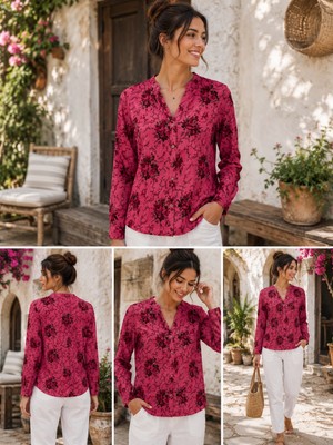 Han Collection Kadın Gömlek Uzun Kollu Ince %100 Pamuk