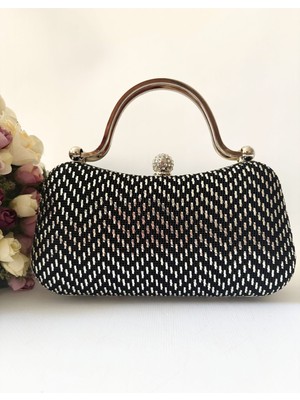 Ceylan Collection Abiye Çanta - Siyah Gümüş  Tel Kırma El Işlemeli Özel Tasarım Abiye Çanta