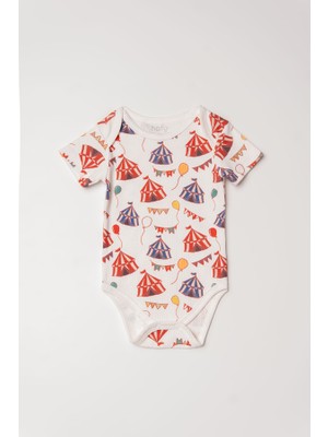 Hafy Baby %100 Pamuk 3'lü Fitilli Zarf Yaka Kısa Kollu Unisex Bebek Zıbın Body Set