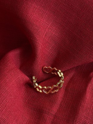 Triya Wear STUDIO-316L Çelik Kadın Sıralı Kalp Yüzük- Gold-Gümüş Renk Ayarlanabilir Çelik-Minimalist Tasarım