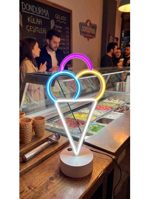 Neon Star 3d Dondurma Şekilli Neon LED Lamba - 12V Adaptörlü - Aç Kapa Düğmeli - 3D Yazıcı Üretim - Renkli Dekoratif Lambası