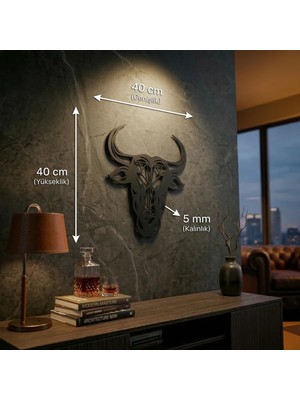 Bezos Geometrik Boğa Duvar Tablosu Mdf Lazer Kesim Modern Duvar Süsü Minimal Boğa Figürlü Dekor