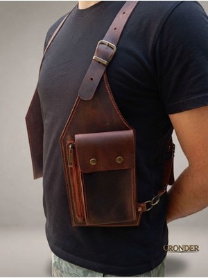 Cronder Voyager Hakiki Deri Erkek Holster Çanta | El Yapımı Göğüs ve Omuz Çantası