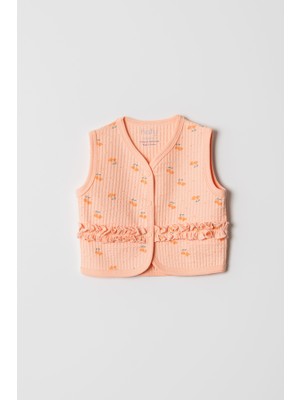Hafy Baby %100 Pamuk Waffle Kız Bebek Yeleği Fırfırlı Çiçek Desenli