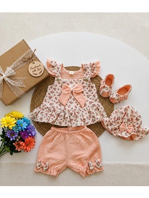 Mussora Baby Kız Bebek Çiçekli 4'lü Takım Müslin Kumaş!
