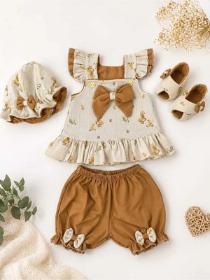 Mussora Baby Kız Bebek Civcivli Takım 4 Parça Müslin Takım! %100 Pamuk
