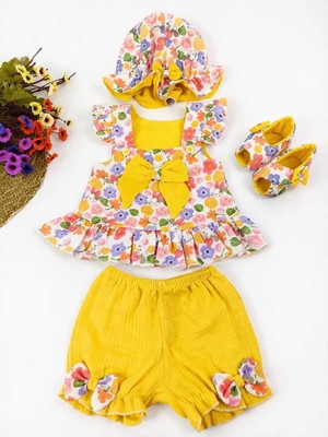 Mussora Baby Kız Bebek Çiçek Desenli 4'lü Takım Müslin Kumaş! %100 Pamuk