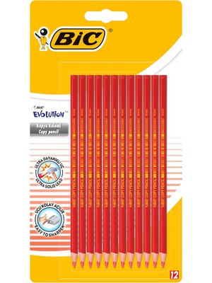 Bıc Evolution Kırmızı Kopya Kalemi 12'li Blister,kıymık Oluşturmaz, Çiğnemeye Karşı Dayan�