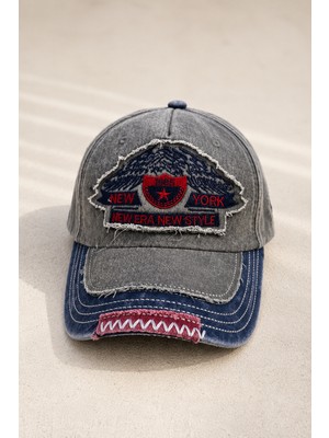 Cosmooutlet Vintage Gri Eskitme Erkek Şapka Ayarlanabilir Nakışlı Baseball Cap Unisex Pamuklu Günlük Kullanım