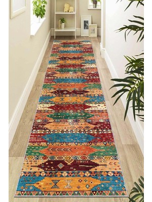 Viva Home Kilim Etnik Desenli Kaymaz Taban Mutfak Hol Antre Kesme Özel Ölçülü Rulo Yolluk AR108