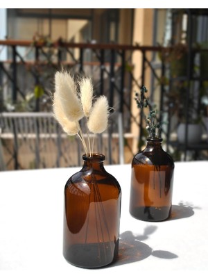 2 Adet Mini Vazo Amber Cam Dekoratif Minimal Cam Şişe 100 ml Iskandinav Kahverengi Vazo Seti