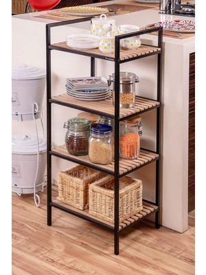 Mudesa MDSMRF00000002 Mutfak Malzeme Dolabı Metal-Ahşap Organizer Dekoratif Çok Amaçlı Raf