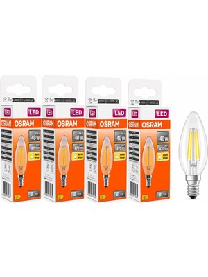Osram LED Filament Mum Ampul E14 4W 470 Lümen 2700K Sarı Işık 40W Eşdeğeri Şeffaf Cam Dim Edi