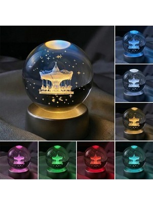 Senon Atlı Karınca Kristal Cam Küre Renk Değiştiren LED Işıklı Gece Lambası Dekoratif Hediy