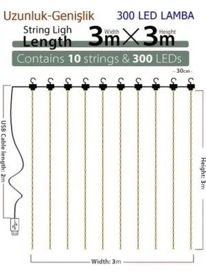 8 Fonksiyonlu Uzaktan Kumandalı Peri Perde LED - 3x3 Metre Günışığı