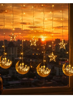Ramazan Temalı LED Işık Hilal ve Yıldız Figürlü Dekor Lambası