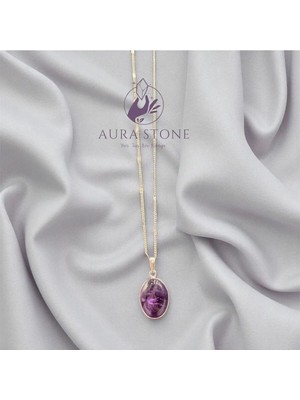 Aura Stone Aurastone Ametist Doğal Taş Çelik Kolye