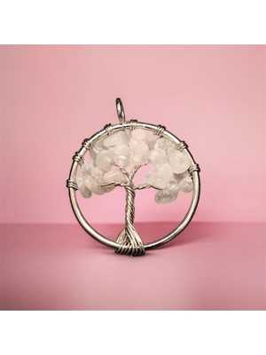 Aura Stone Aurastone Pembe Kuvars Doğal Taş Hayat Ağacı Çelik Kolye