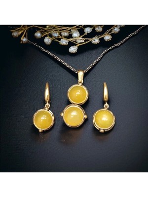 Aura Stone Aurastone Sarı Akik Doğal Taş Bronz Set