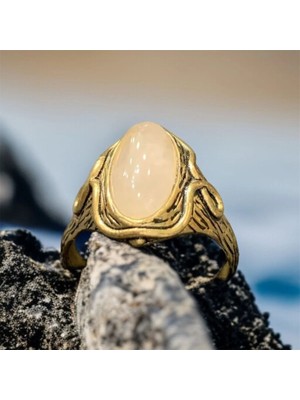 Aura Stone Aurastone Pembe Kuvars Doğal Taş Bronz Yüzük