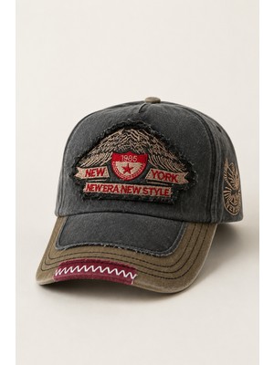 Cosmooutlet Vintage Siyah Eskitme Erkek Şapka Ayarlanabilir Nakışlı Baseball Cap Unisex Pamuklu Günlük Kullanım