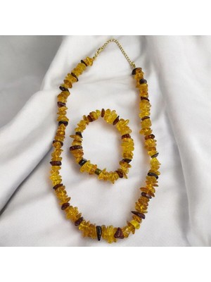 Aura Stone Aurastone Doğal Kehribar Kolye Bileklik Set