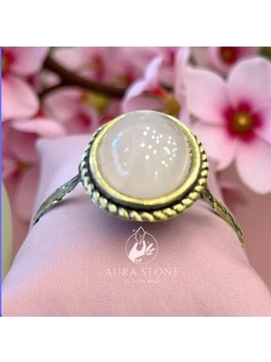 Aura Stone Aurastone Pembe Kuvars Doğal Taş Ayarlanabilir Bronz Küçük Yüzük