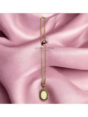 Aura Stone Aurastone Pembe Kuvars Doğal Taş Bronz Kolye