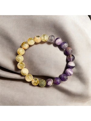 Aura Stone Aurastone Sitrin - Ametist Doğal Taş 10MM Bileklik