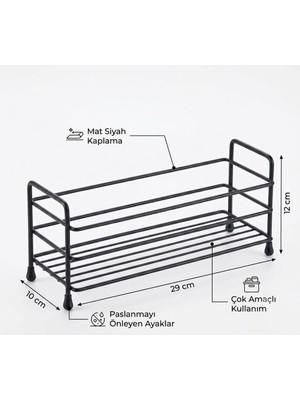Bienca Metal Organizer Raf – Mat Siyah | Baharatlık, Lavabo & Tezgah Üstü Düzenleyici, 29 cm