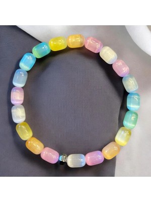 Aura Stone Aurastone Renkli Selenit Doğal Taş Silindir Kesim Bileklik
