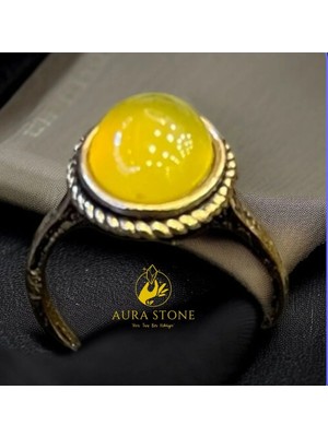 Aura Stone Aurastone Sarı Akik Doğal Taşlı Ayarlanabilir Bronz Küçük Yüzük