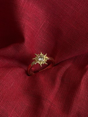 Triya Wear STUDIO-316L Çelik Kadın Zirkon Taşlı Güneş Yüzük- Gold Renk Ayarlanabilir Çelik-Bohem Tasarım