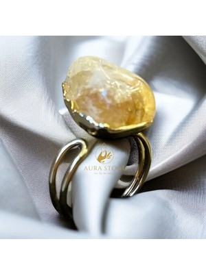 Aura Stone Aurastone Sitrin Doğal Taş Çelik Yüzük