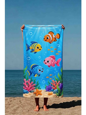 Luvis Store Ocean Friends Sevimli Balık Desenli Baskılı Çocuk Plaj Havlusu