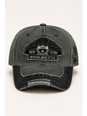 Cosmooutlet Vintage Haki Eskitme Erkek Şapka Ayarlanabilir Nakışlı Baseball Cap Unisex Pamuklu Günlük Kullanım