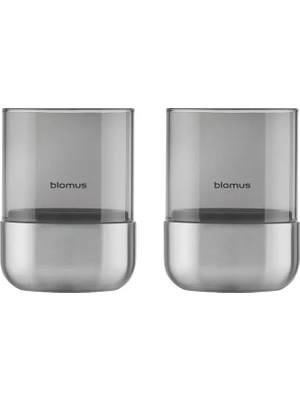 Blomus Calma 2'li Mumluk Seti Xs Mat Paslanmaz Çelik, Füme Cam 9x7 cm