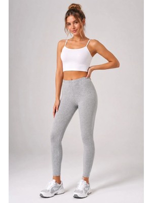 Fevien Kadın %95 Pamuklu Yüksek Bel Esnek Likralı Uzun Tayt Rahat Kesim Günlük Spor Yürüyüş ve Yoga Için Iç Göstermeyen Toparlayıcı Basic Düz Tayt