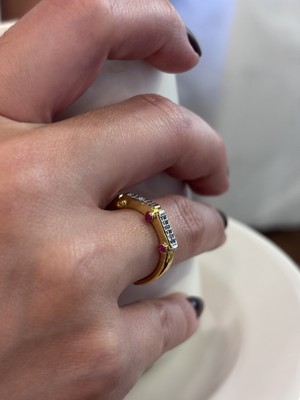Stelle Jewelry Kadın Ysx Zirkon Taşlı Ayarlanabilir Yüzük Gold Çelik Renkli Taş Detaylı Serenay Model Yüzük