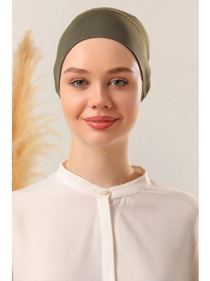 Melodi Scarf Tesettür Silikonlu Kaymaz Bone - Likralı Bağlamalı Bone - Sıkmayan Rahat Nefes Alan Kumaş Haki