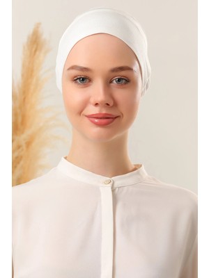Melodi Scarf Tesettür Silikonlu Kaymaz Bone - Likralı Bağlamalı Bone - Sıkmayan Rahat Nefes Alan Kumaş Ekru